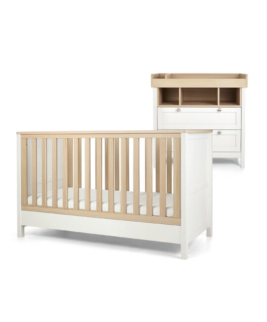 Harwell 2 Piece Cotbed with Dresser Changer Set - White image number 2